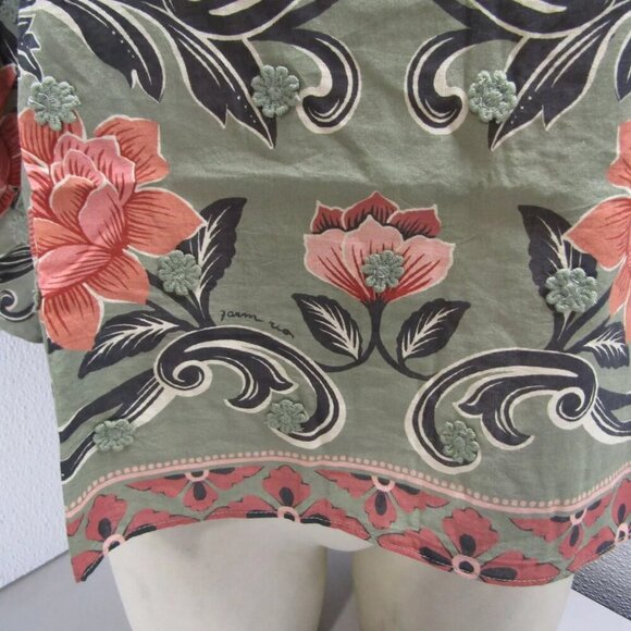 NEW FARM RIO Womens Arabesque Floral Blouse Size S Green - Picture 3 of 15